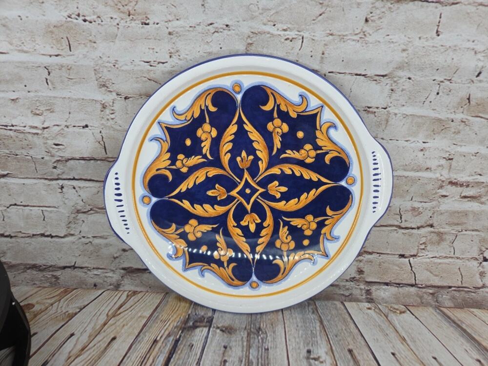 Ceramica Nova Deruta Handmade 12" Round Serving Platter with Handles Italy